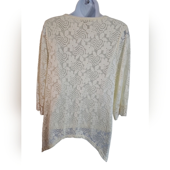 Lauren Michelle Lace Blouse Large Ivory Lined Sharkbite Hem Boho Peasant Top - Picture 3 of 6